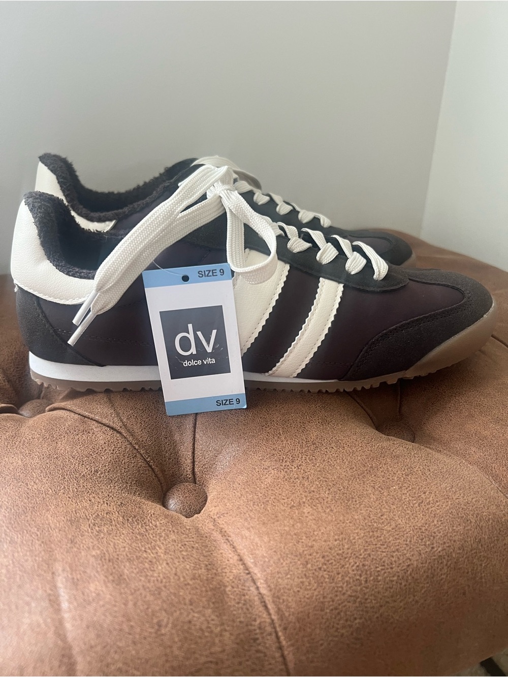 Dolce Vita Women’s Chocolate and Cream Striped Retro Sneakers